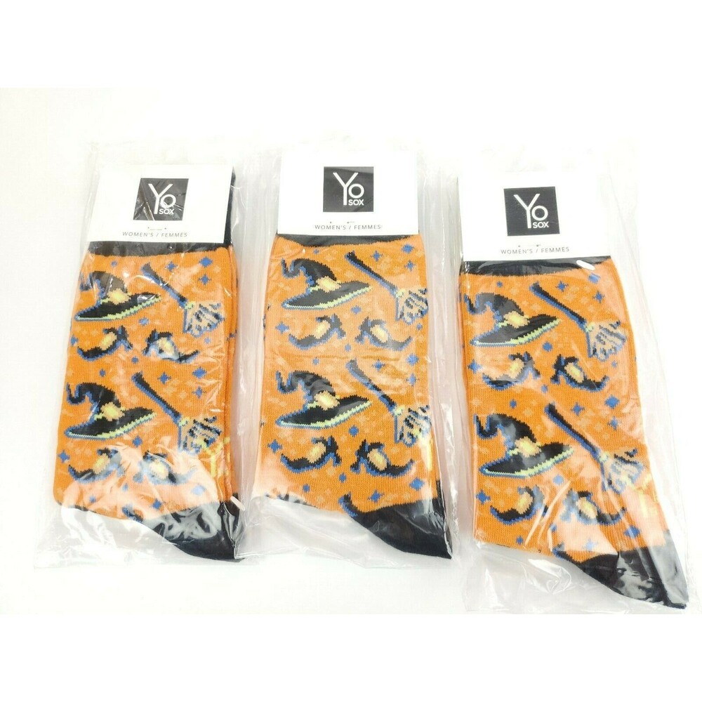 3 Pack Yo Sox Graphic Print Womens Crew Socks Halloween Witches Design Size 6-10